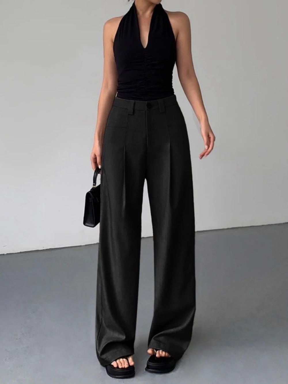 Commense Sleek Black Wide-Leg Trousers